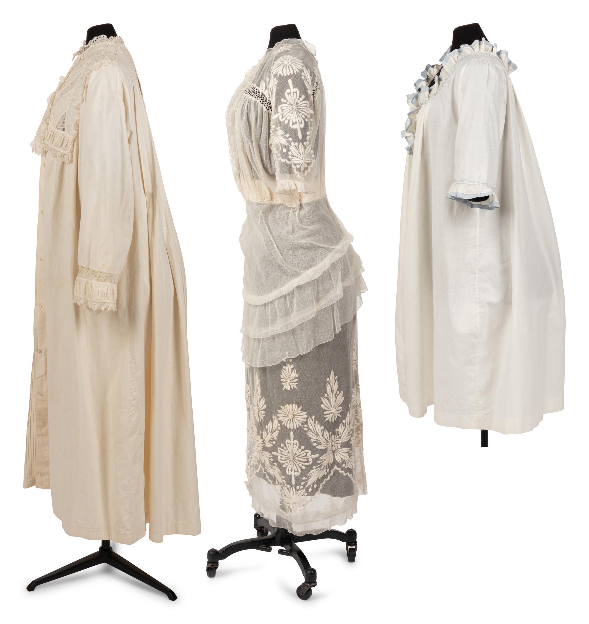 Six Edwardian Cotton Dresses: Three Day Dresses, Three Bed Jackets and Night Gowns, 1910s