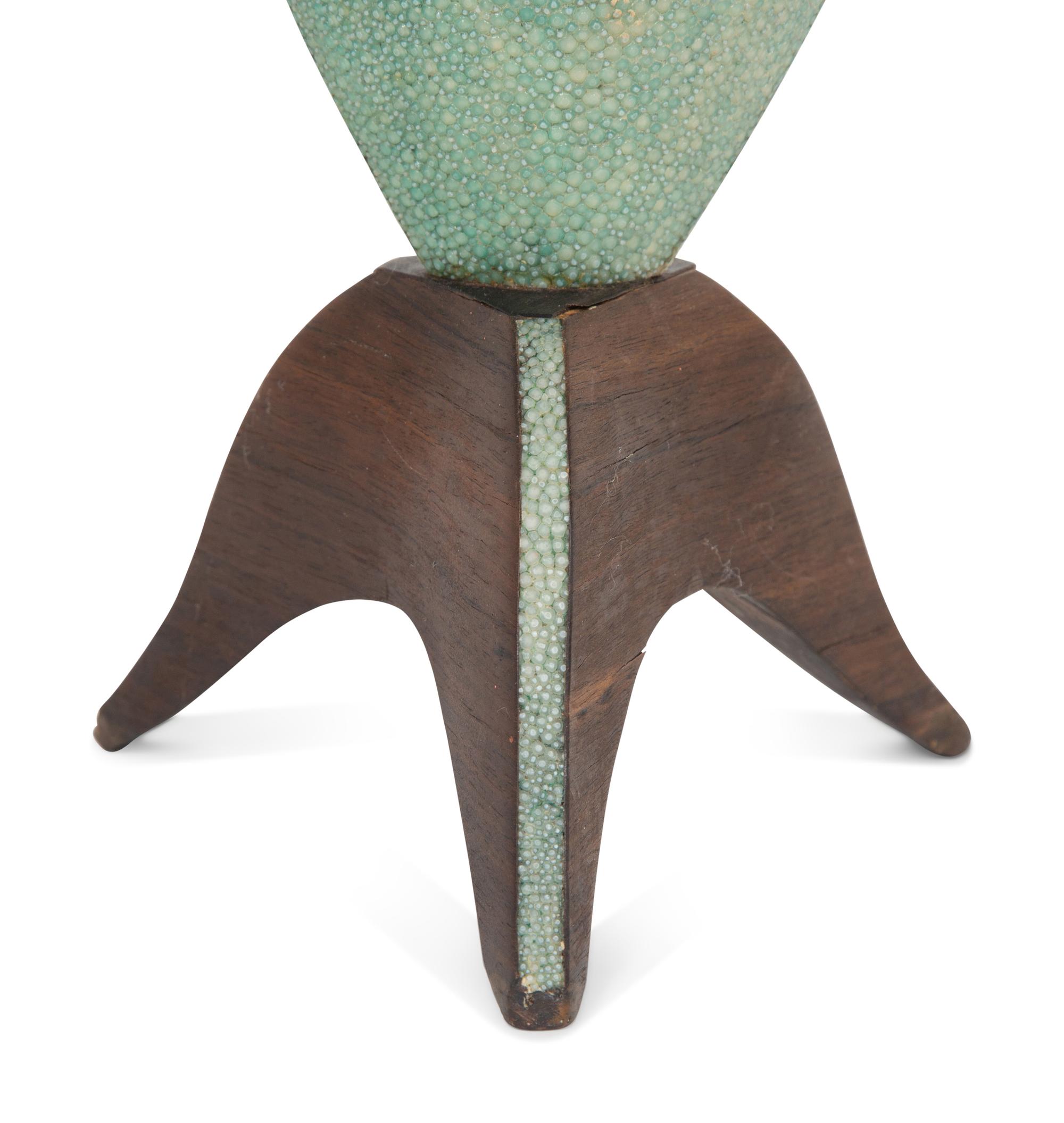 A Green Shagreen and Wood Vase by R and Y Augousti, London.