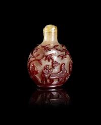 A Chinese Red Overlay Snowflake Ground Glass Snuff Bottle