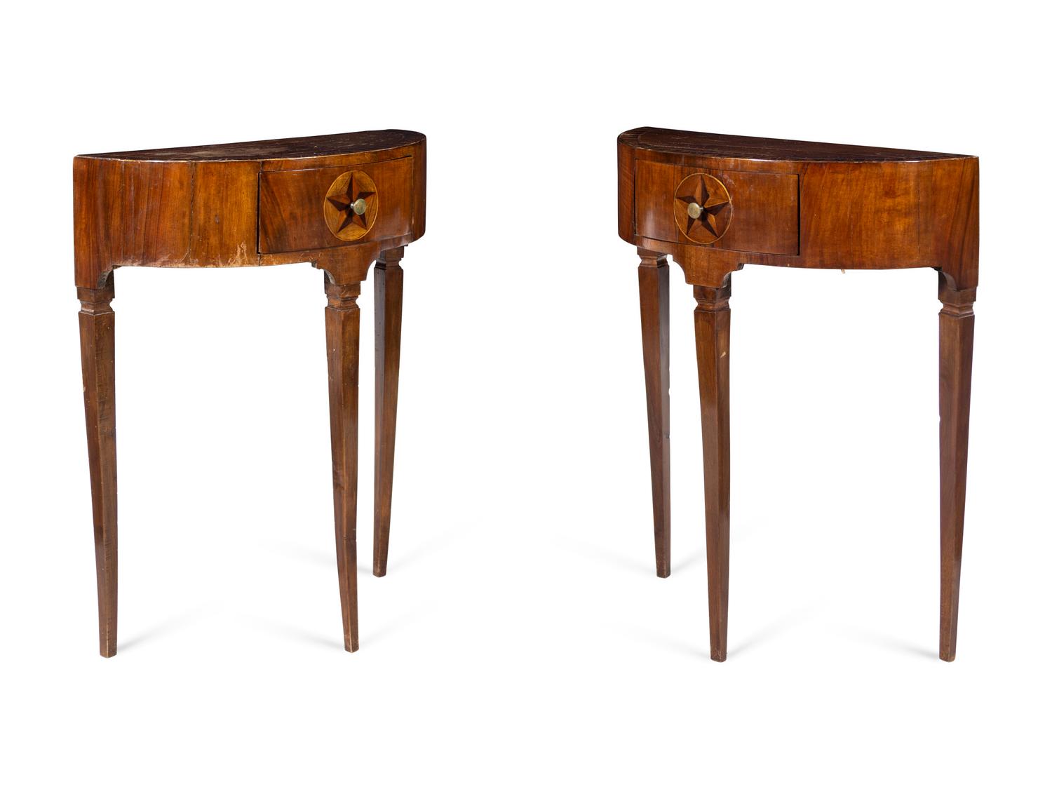 A Pair of Continental Fruitwood and Marquetry Side Tables