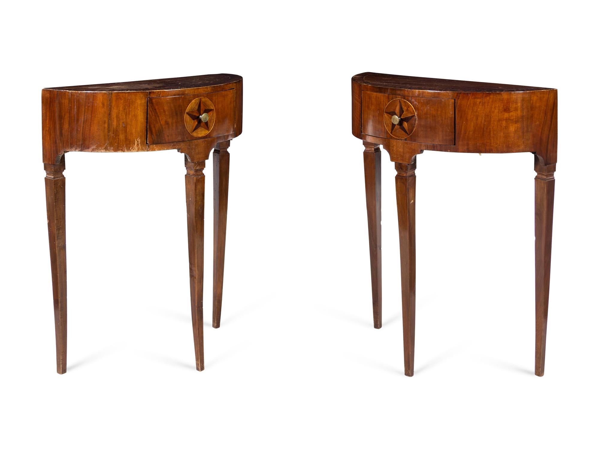 A Pair of Continental Fruitwood and Marquetry Side Tables