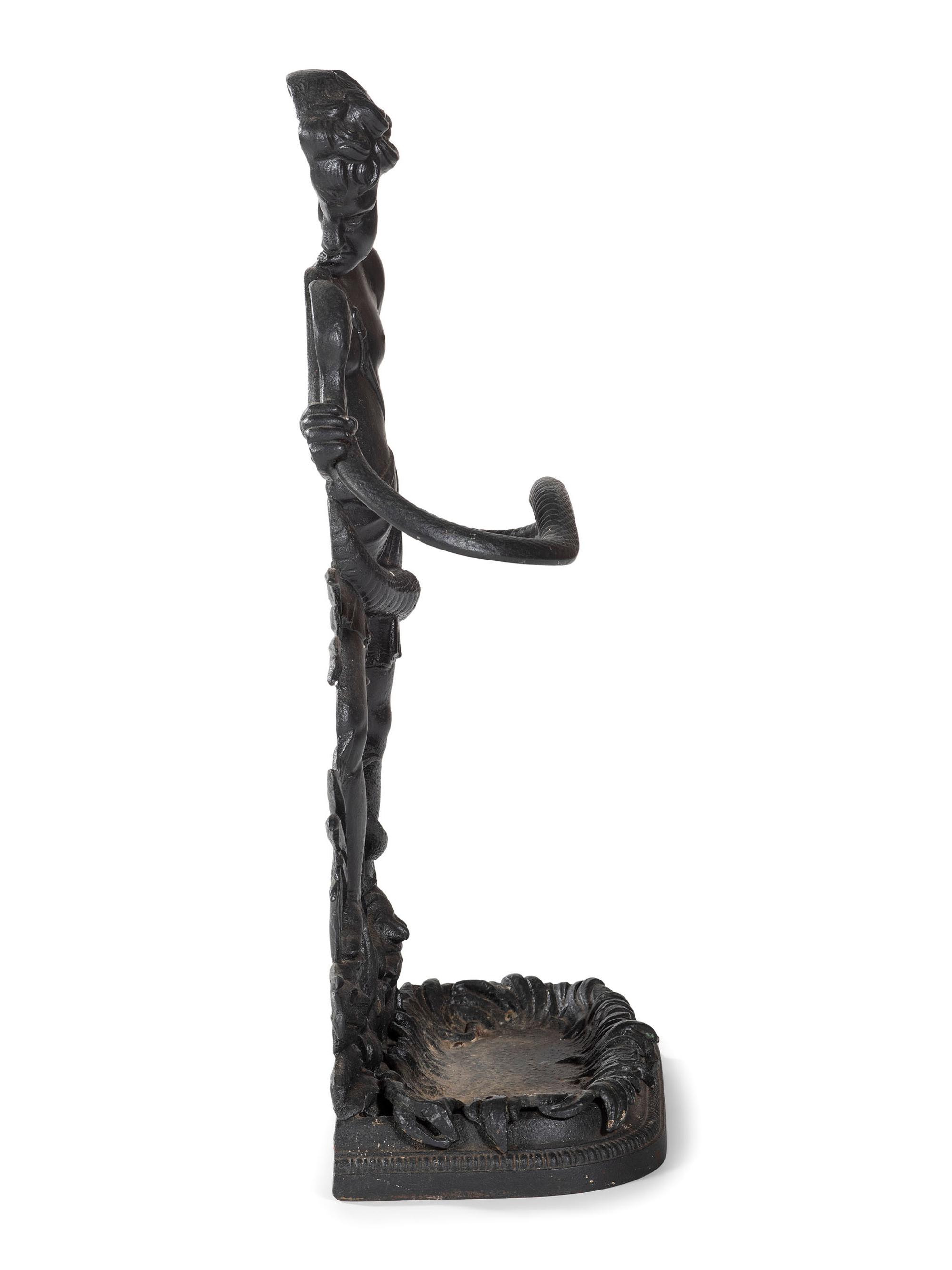 A Cast Iron Putto and Serpent Umbrella Stand