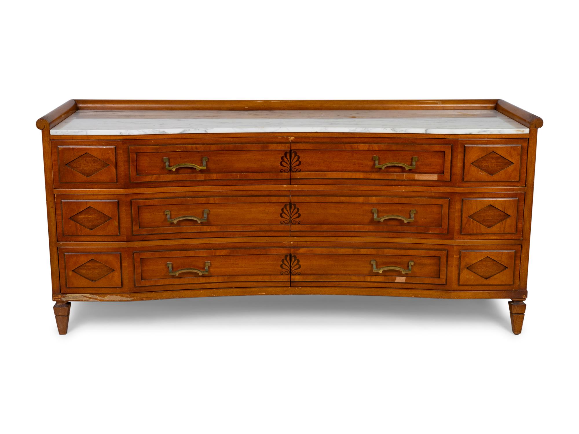 A Directoire Style White Marble Top Mahogany Dresser — 20TH CENTURY