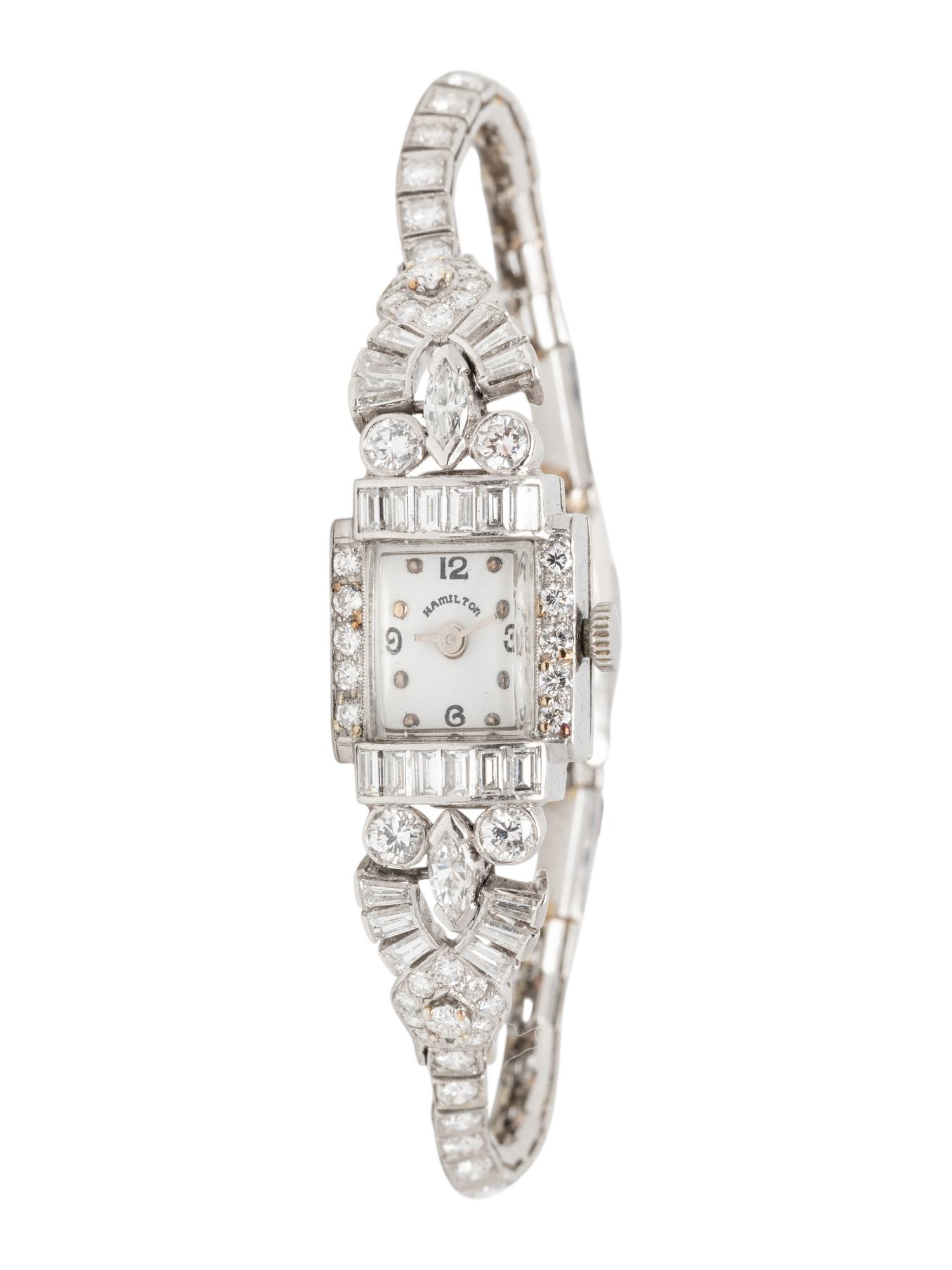 HAMILTON, PLATINUM AND DIAMOND WATCH