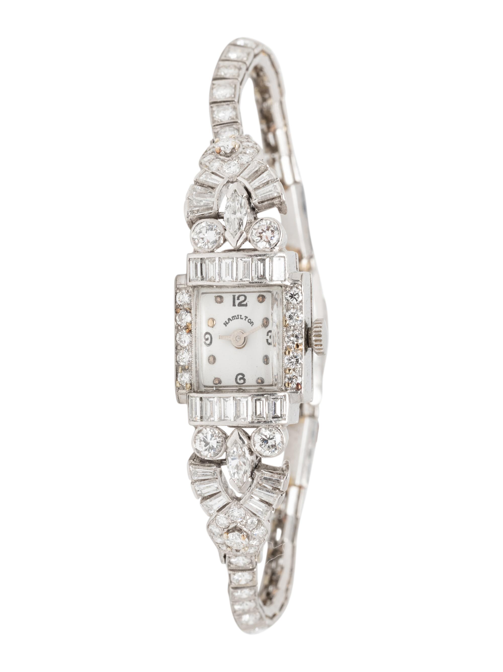 HAMILTON, PLATINUM AND DIAMOND WATCH