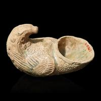 A Chinese Green Glazed Pottery 'Parrot' Rhyton Cup, Tang Dynasty 唐 綠釉鸚鵡杯