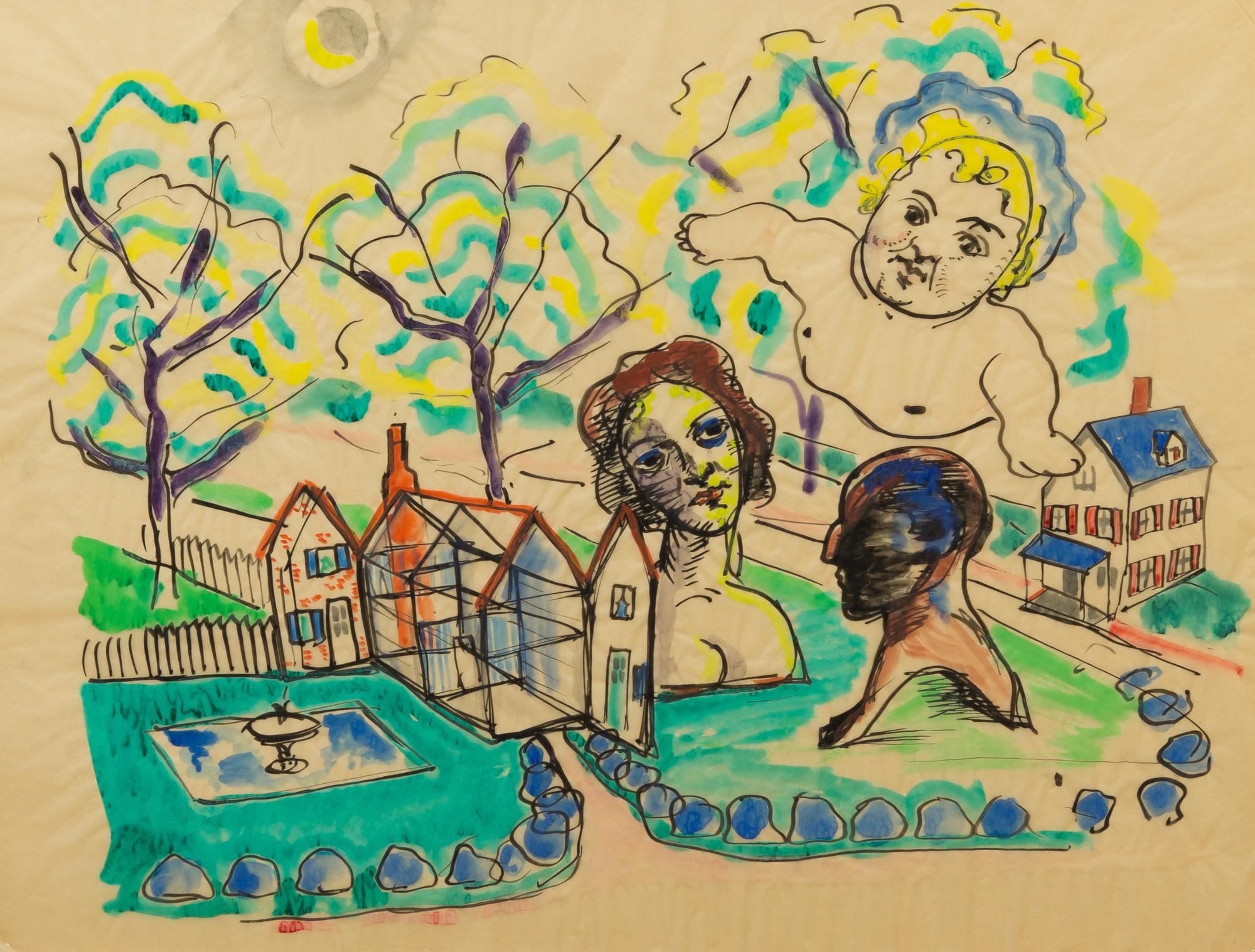 Seymour Rosofsky, (American, 1924-1981), Family in the Suburb