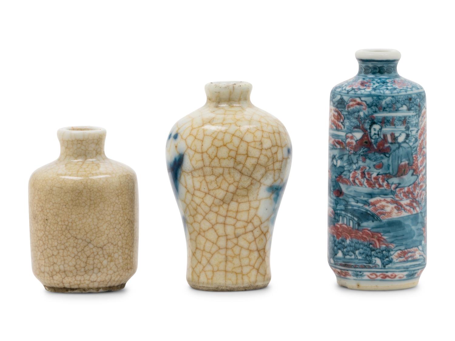 Three Chinese Porcelain Bottle-Form Snuff Bottles