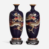 A pair of Japanese miniature "Dragon" cloisonné vases