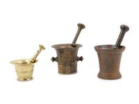 Three Metal Mortar and Pestles