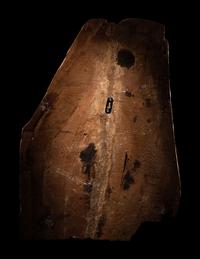 An Egyptian Polychrome Wood Fragment of a Sarcophagus with Isis