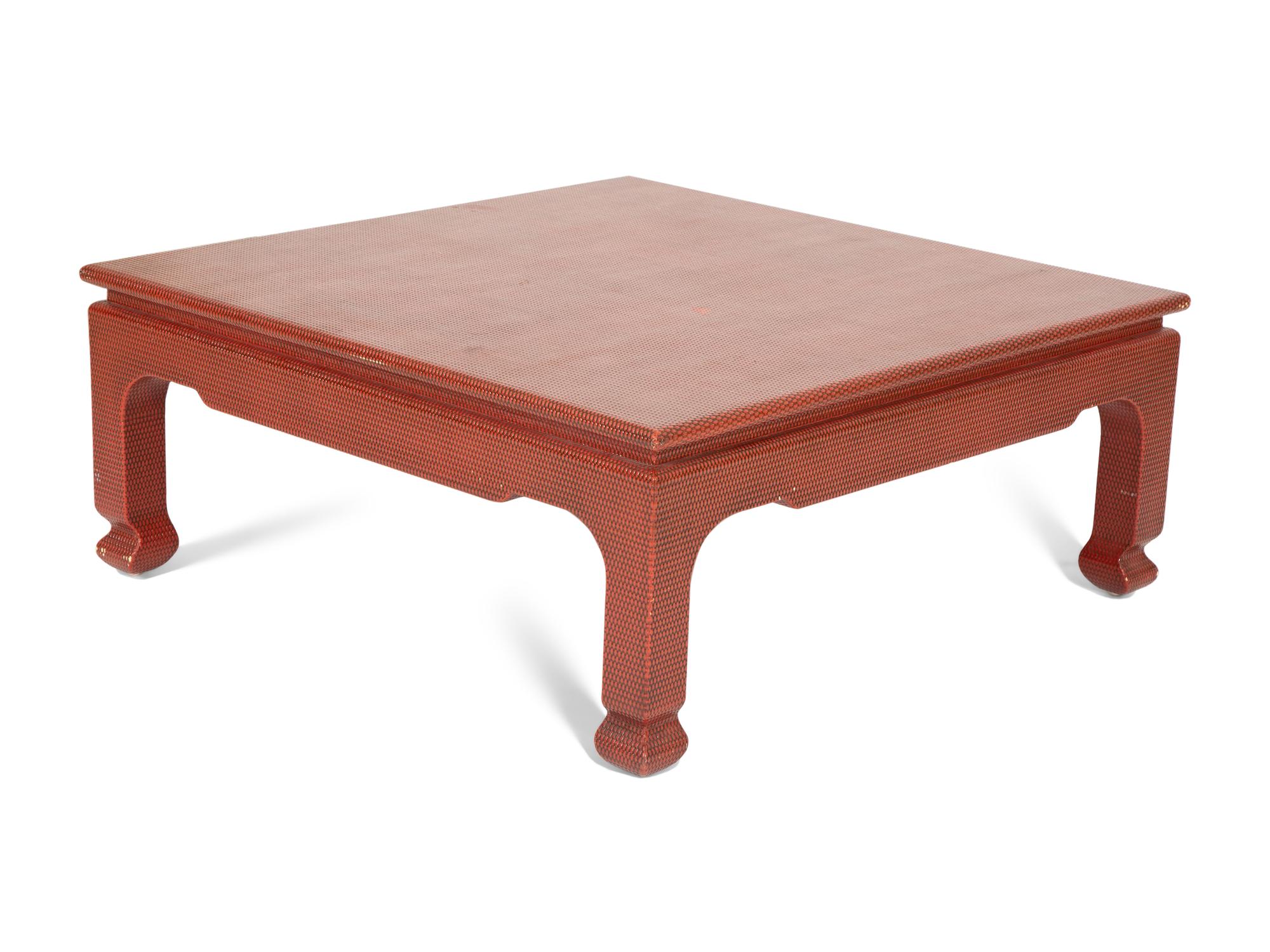 A Red-Painted Grasscloth Low Table