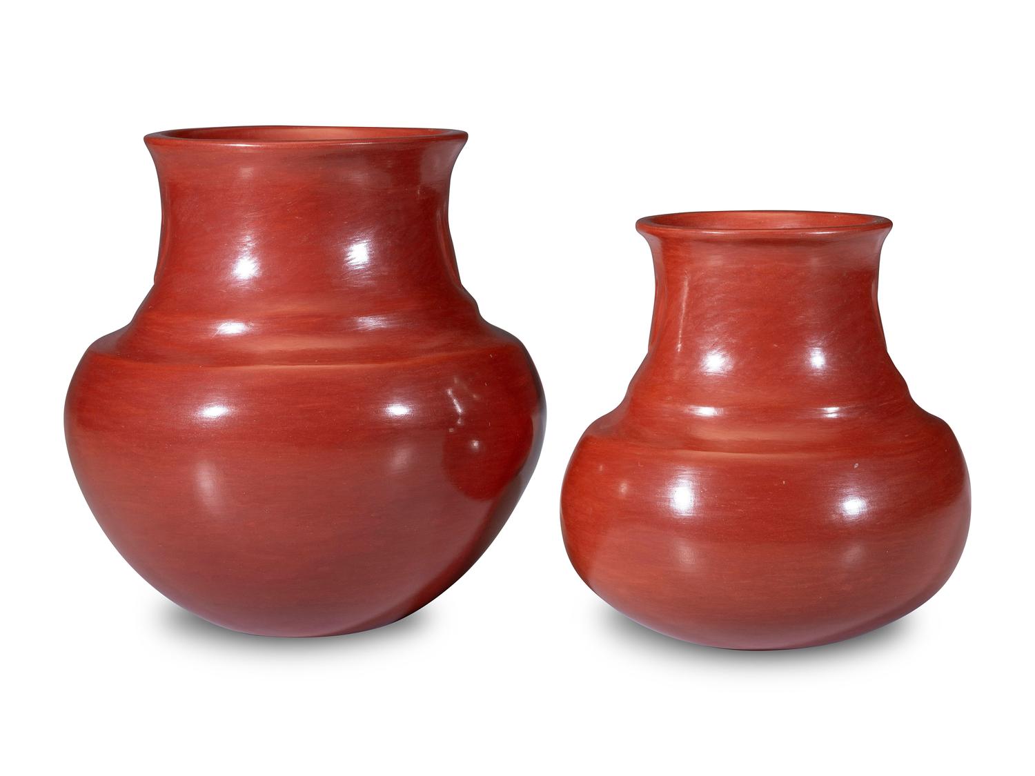 Pair of Redware Pottery Jars, with Bear Paws