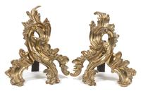 A Pair of Louis XV Style Brass Chenets Height 12 inches. — 20TH CENTURY