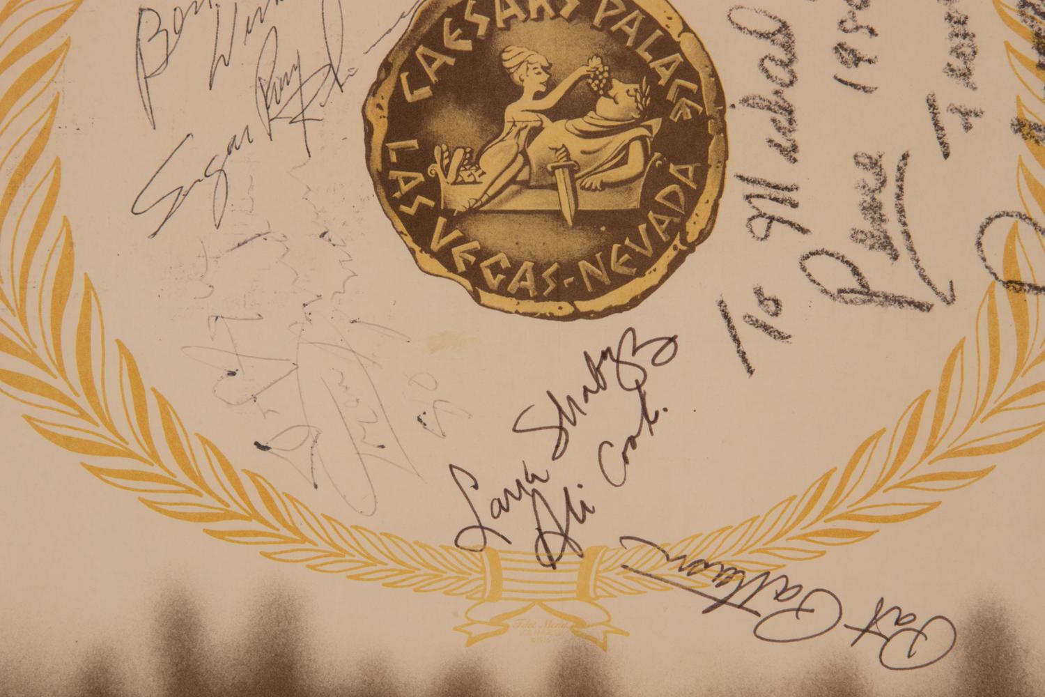 A 1980 Muhammad Ali's Entourage and Sugar Ray Robinson Signed Ceasars Palace Placemat,