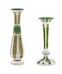 Two Bohemian White Overlay Glass Vases