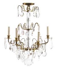 A French Gilt Bronze and Glass Six-Light Chandelier Height 27 x diameter 18 1/2 inches. — EARLY 20TH CENTURY