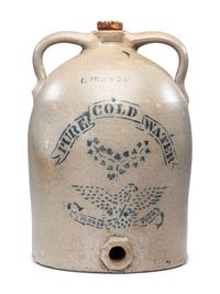 A Rare Curtis Fenton 'Pure Cold Water' Stenciled Stoneware Cooler