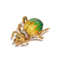 CARTIER, YELLOW GOLD, DIAMOND AND ENAMEL BEETLE BROOCH