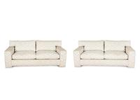 A Pair of Contemporary French Chevron Patterned Upholstered Sofas