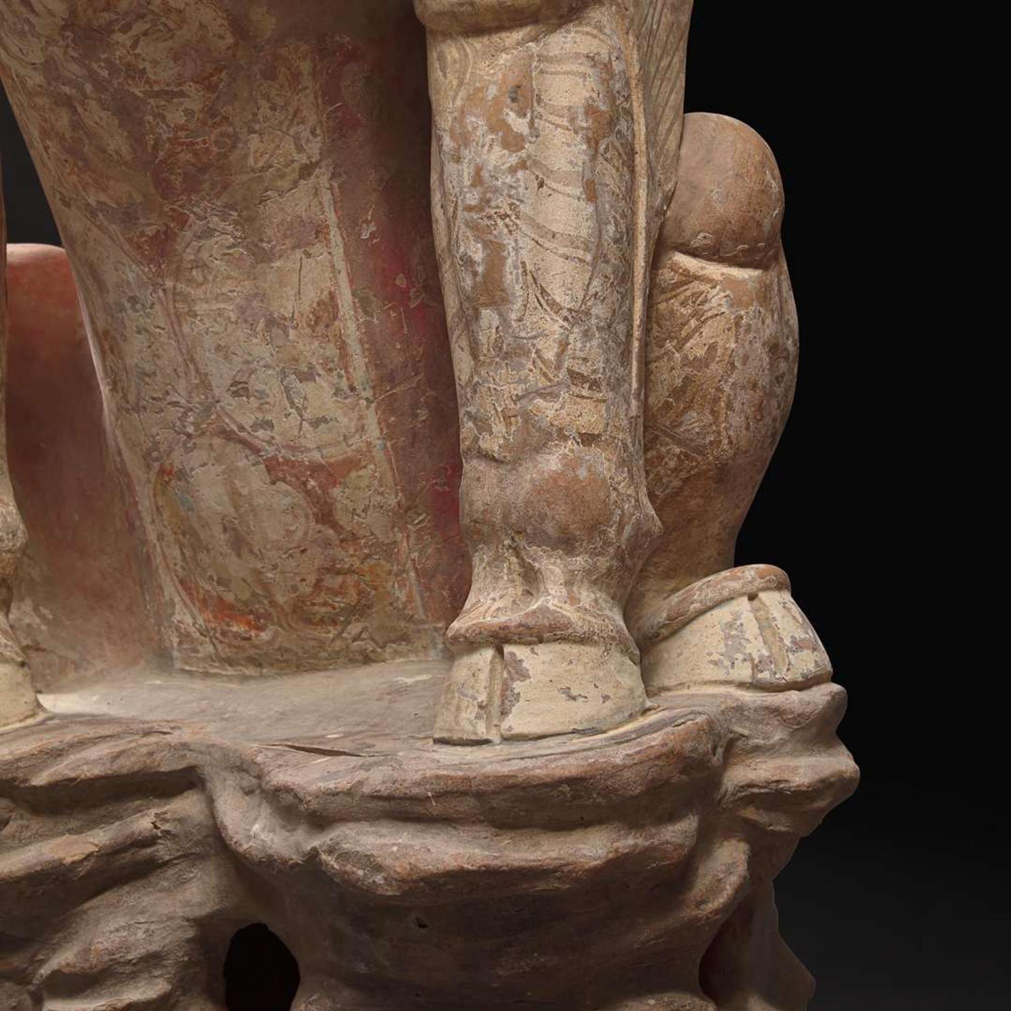 An impressive pair of large painted pottery "Earth Spirits" 镇墓兽一对 Tang dynasty ?