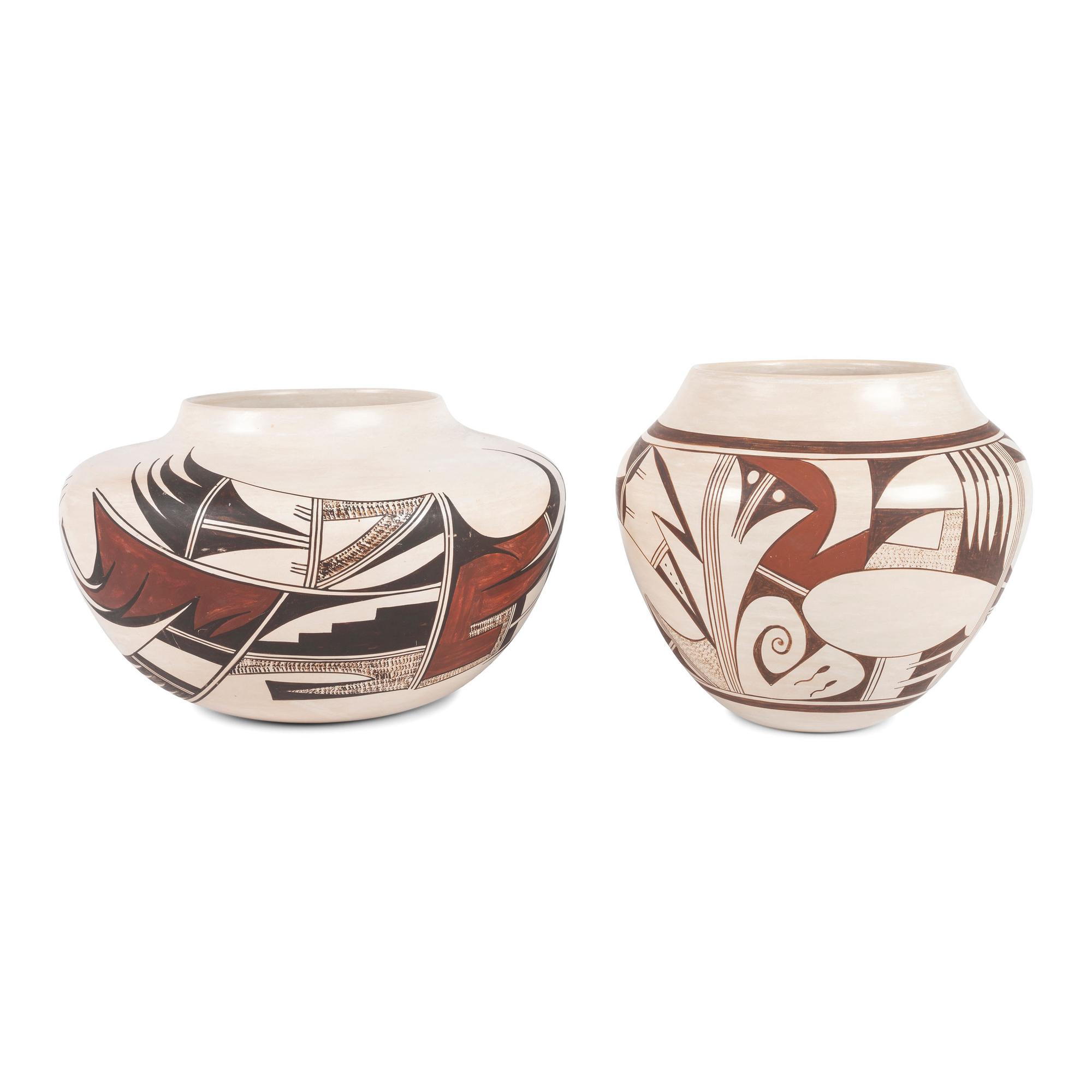 Pair of Polychrome Pottery Jars