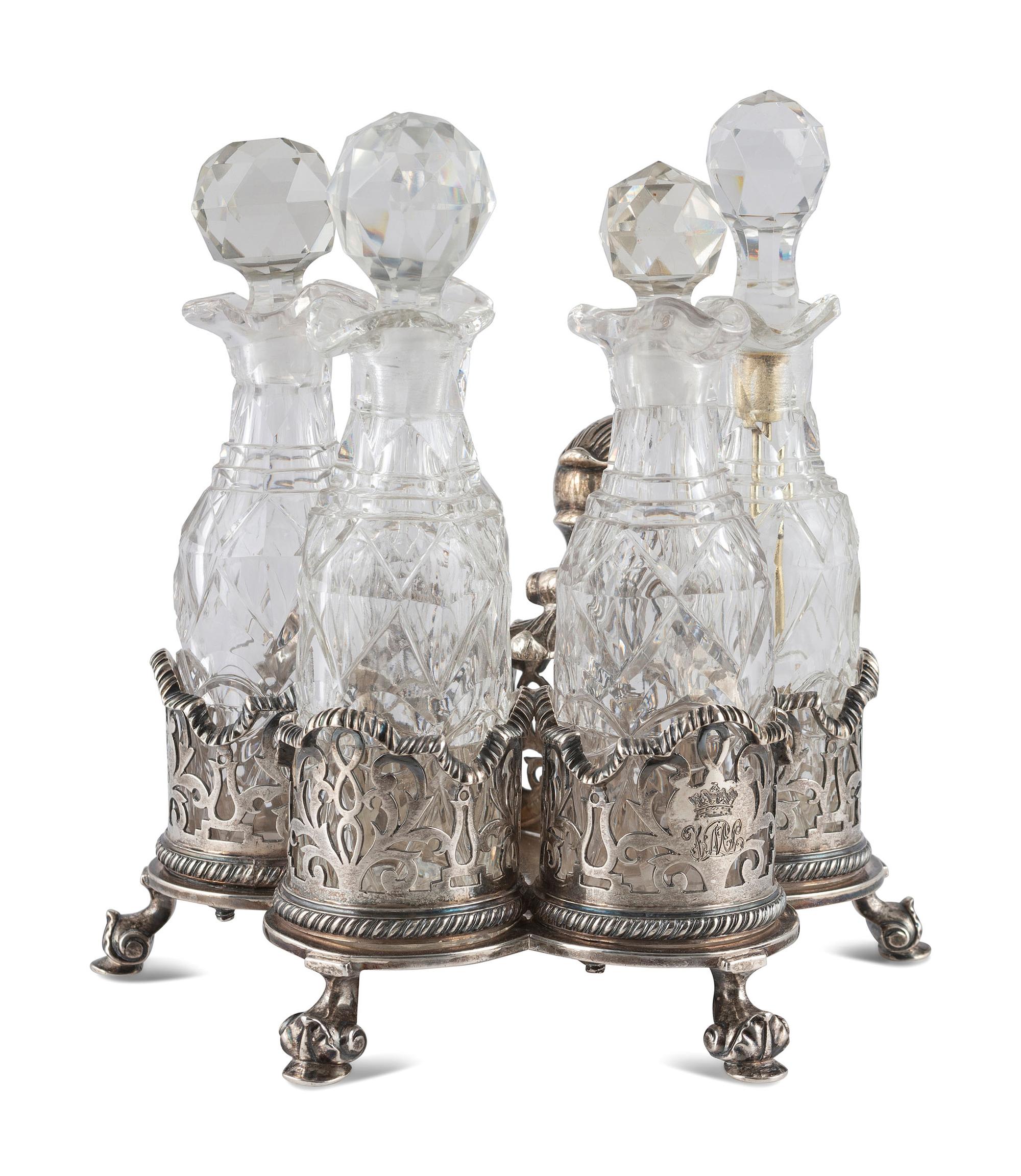 A Victorian Silver Five-Bottle Cruet Frame