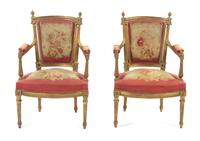 A Pair of Louis XVI Style Giltwood Fauteuils, LATE 19TH CENTURY, Height 35 1/2 inches. — LATE 19TH CENTURY,