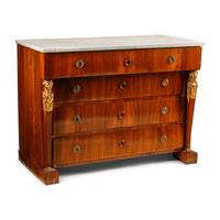 An Italian Neoclassical Mahogany and Parcel Gilt Bureau Chest of Drawers