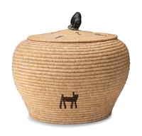 Large Lidded Storage Basket with Figures and Soapstone Finial