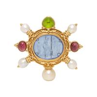 YELLOW GOLD AND MULTIGEM CAMEO BROOCH