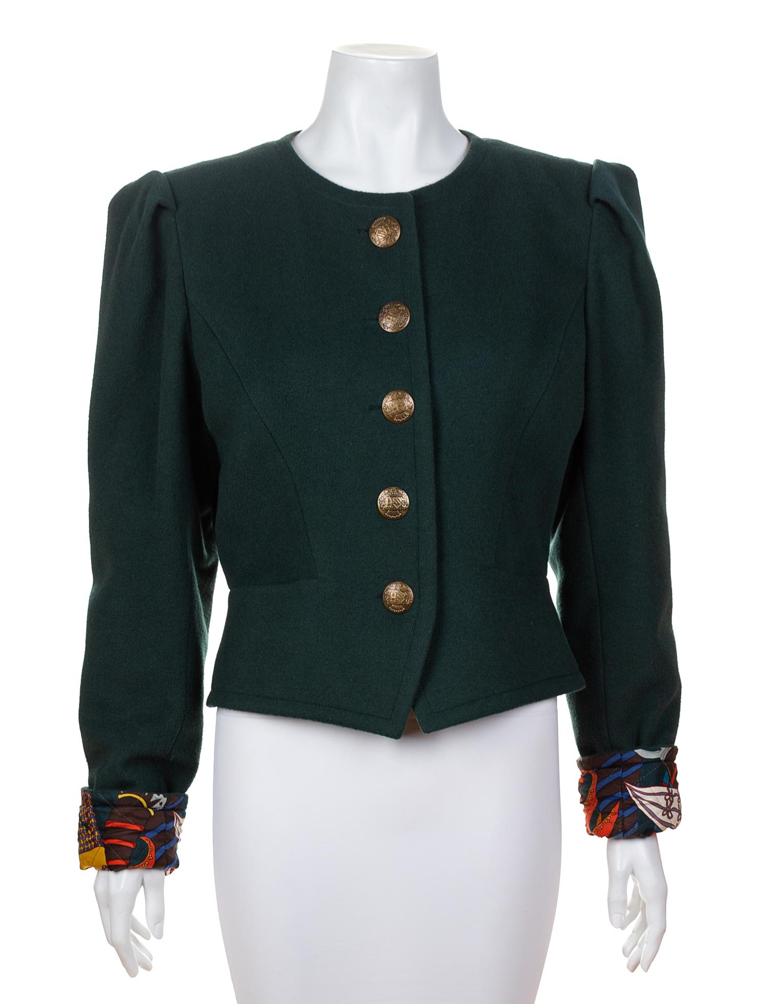 An Hermès Vintage Green Wool Cashmere Reversible Jacket, Size 42.