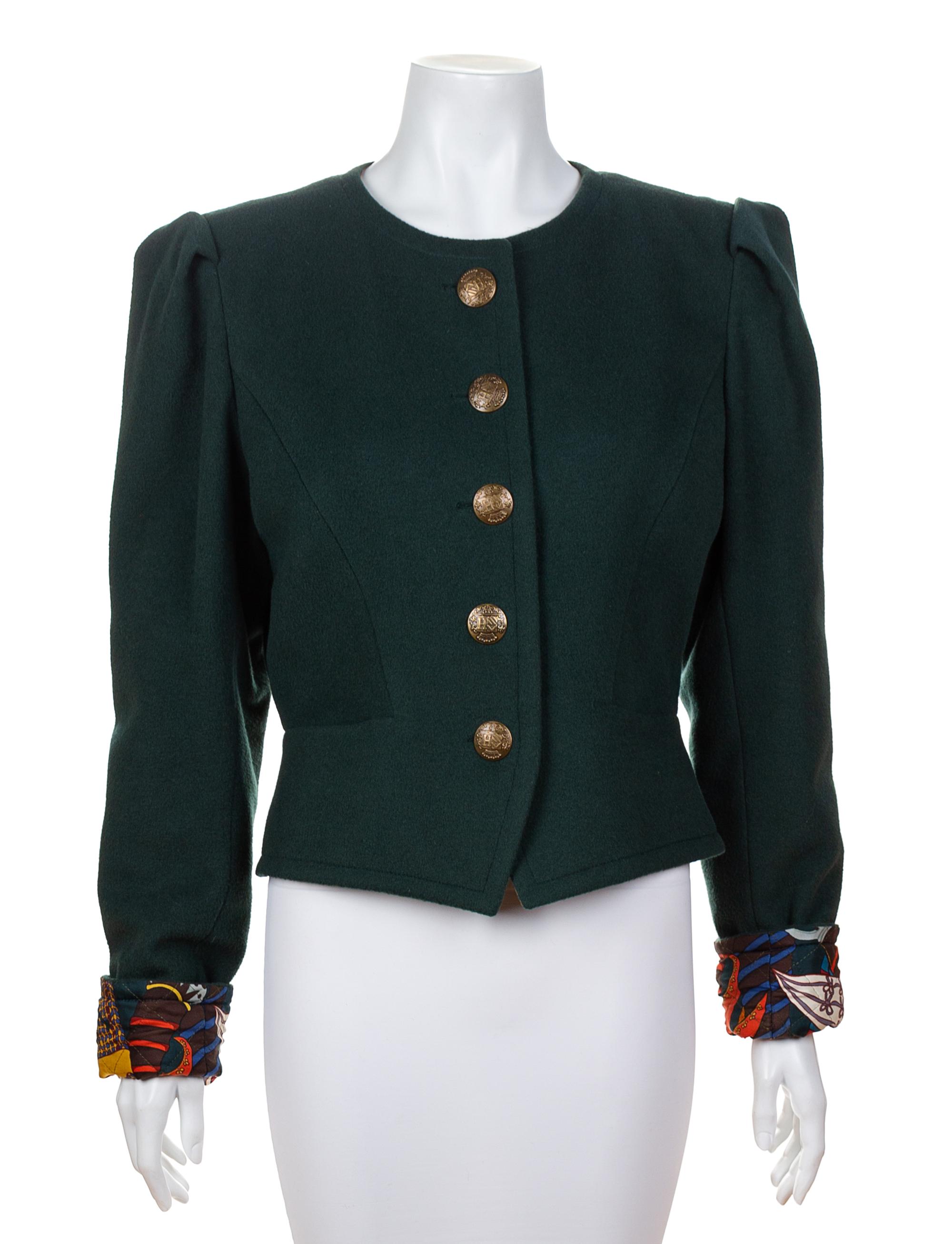 An Hermès Vintage Green Wool Cashmere Reversible Jacket, Size 42.