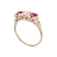 ANTIQUE, DIAMOND AND SYNTHETIC RUBY RING