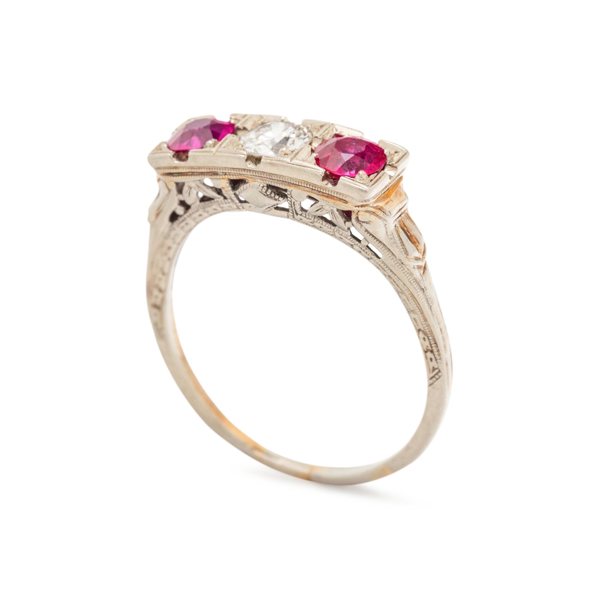 ANTIQUE, DIAMOND AND SYNTHETIC RUBY RING
