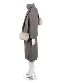 Stanley Korshak Skirt Suit with Fox Fur Trim, 1950s-1960s