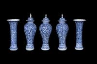 A Chinese Export Blue and White Porcelain Five-Piece Garniture Set