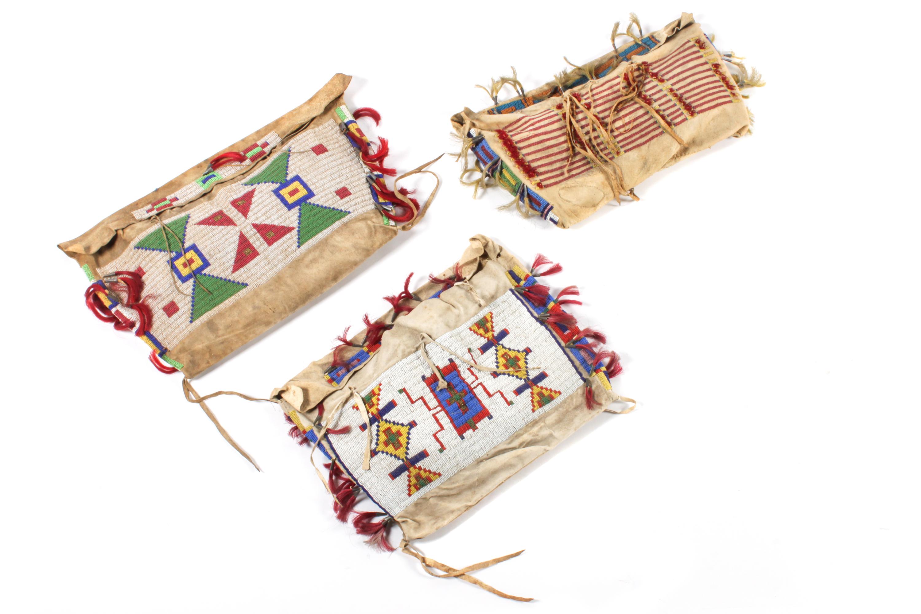 Three Plains Area Beaded Tipi Bags Height of largest 14 x 17 inches