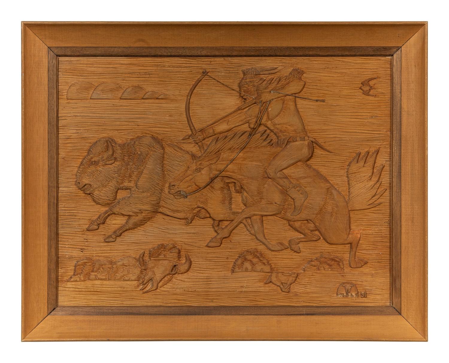 The Buffalo Hunt, Wood Carving
