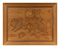 The Buffalo Hunt, Wood Carving
