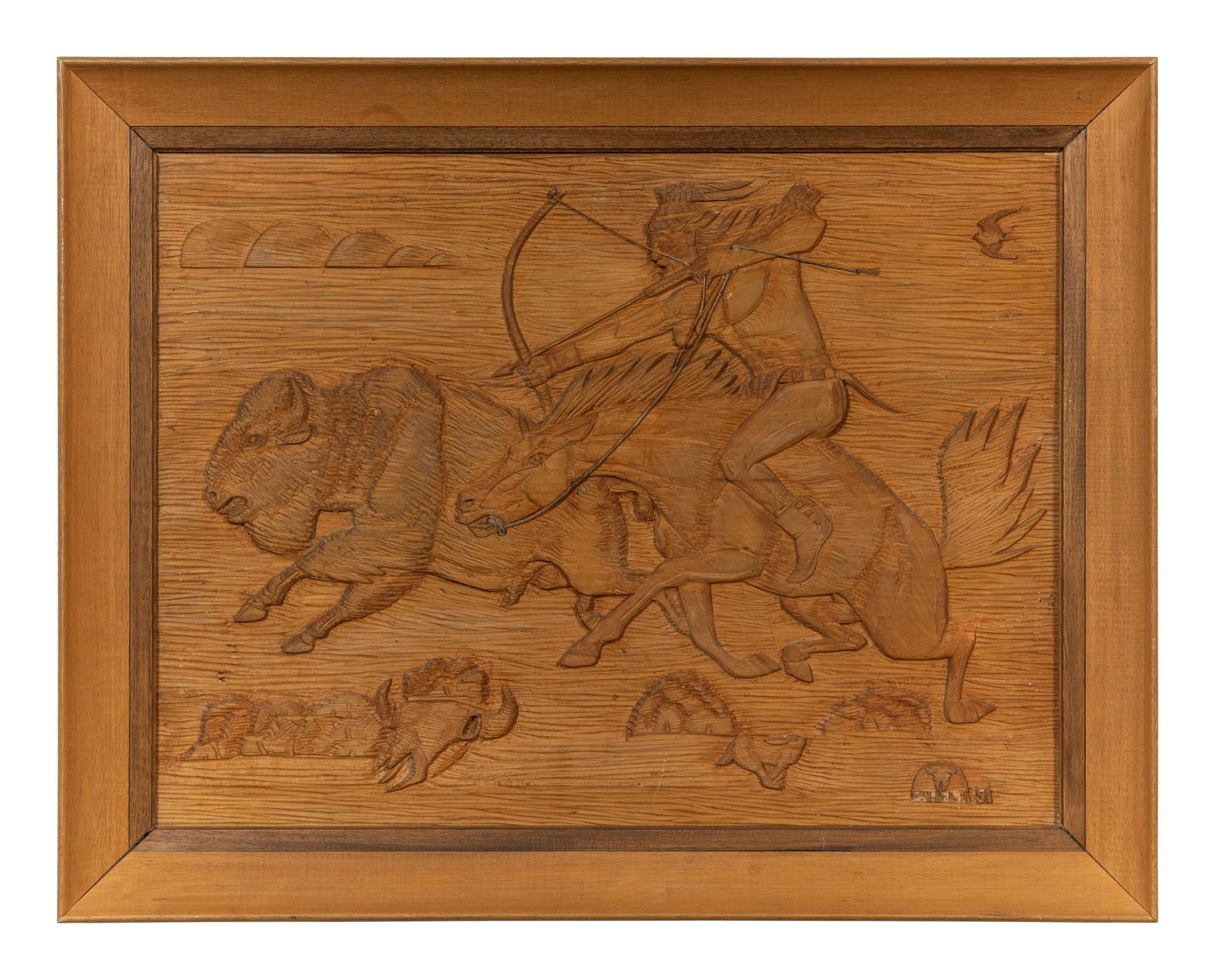 The Buffalo Hunt, Wood Carving