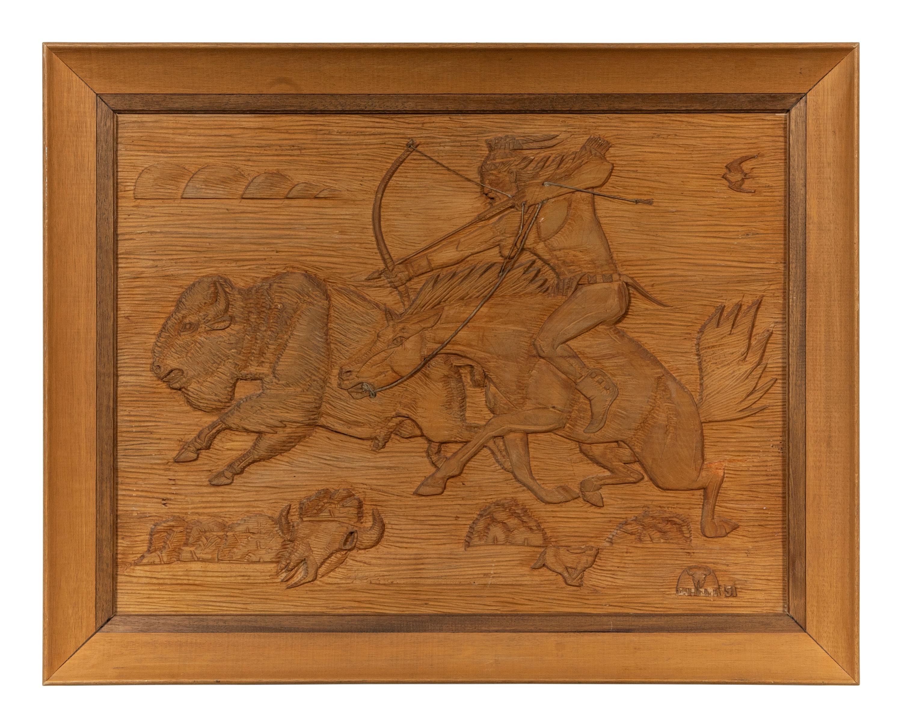 The Buffalo Hunt, Wood Carving