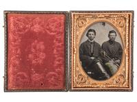 [CIVIL WAR]. Quarter plate tintype of two Union soldiers including a double-armed cavalryman.