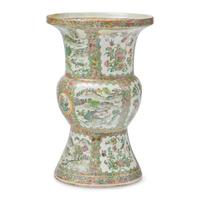 A Chinese Export Porcelain Rose Medallion Gu-Form Vase