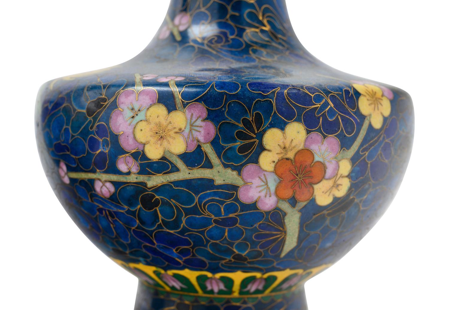 A Pair of Chinese Export Cloisonné Enamel Vases