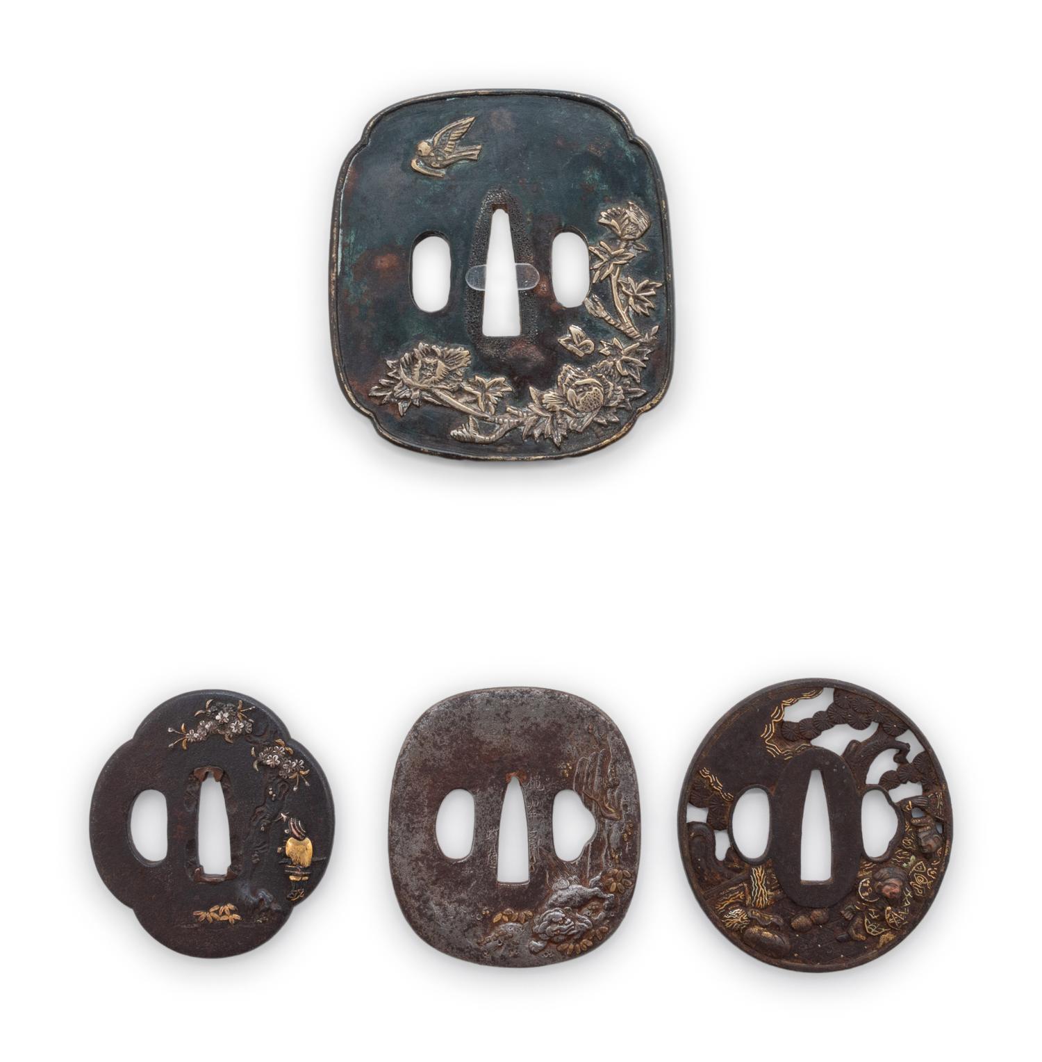 Four Inlaid Iron Tsuba