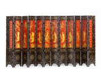 A Chinese Lacquered and Parcel Gilt Twelve-Panel Table Screen