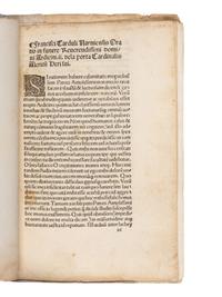 CARDULUS, Franciscus. Oratio in funere cardinalis Ardicini de La Porta . [Rome : Andreas Freitag, after 4 Mar. 1493].