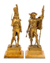 A Pair of French Gilt Bronze Military Figures after Armand Jules Leveel (French, 1821-1905)