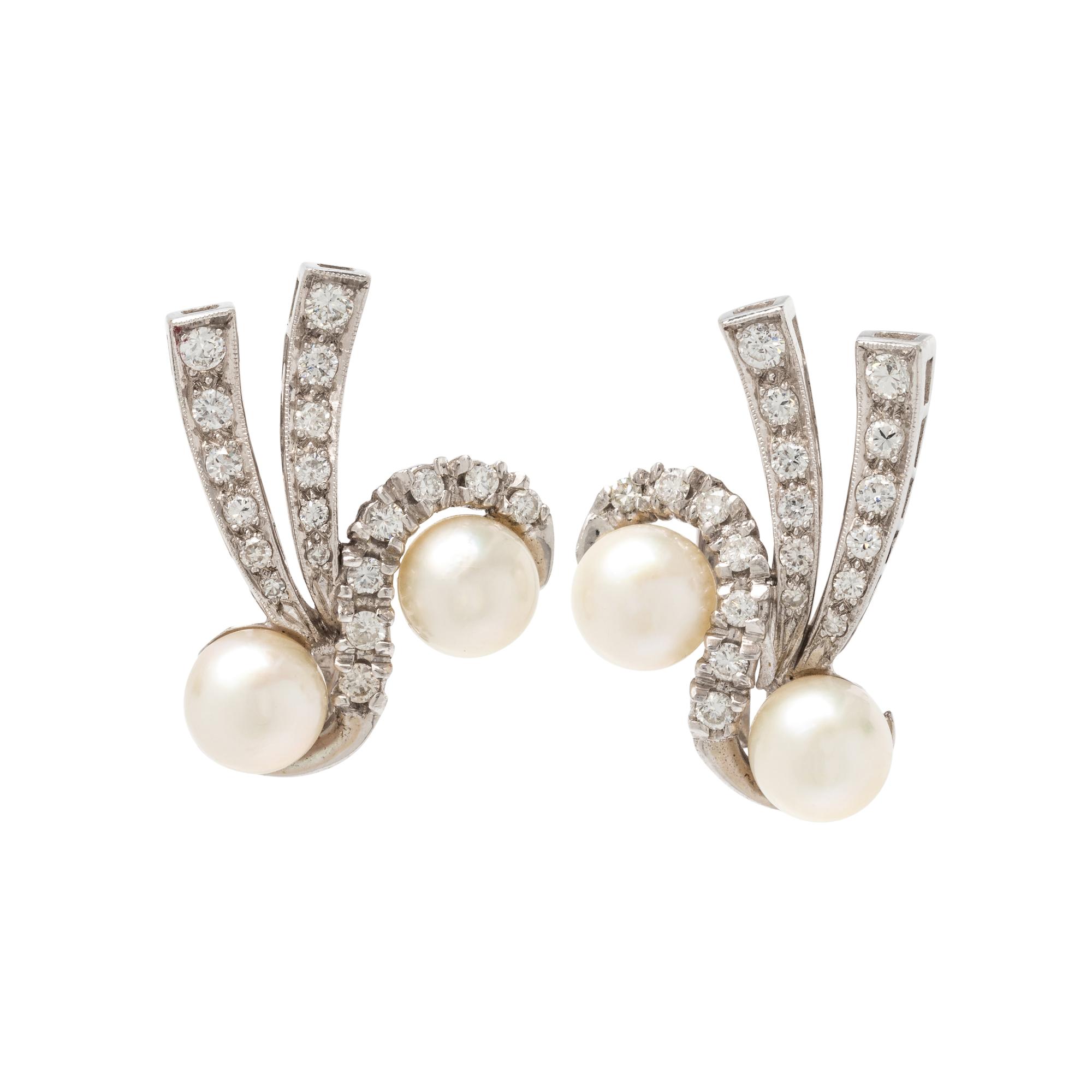 DIAMOND AND CULTURED PEARL EARCLIPS